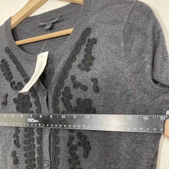 Banana Republic Sweater Womens Medium Gray Silk Blend Applique Cardigan Floral - Picture 6 of 15